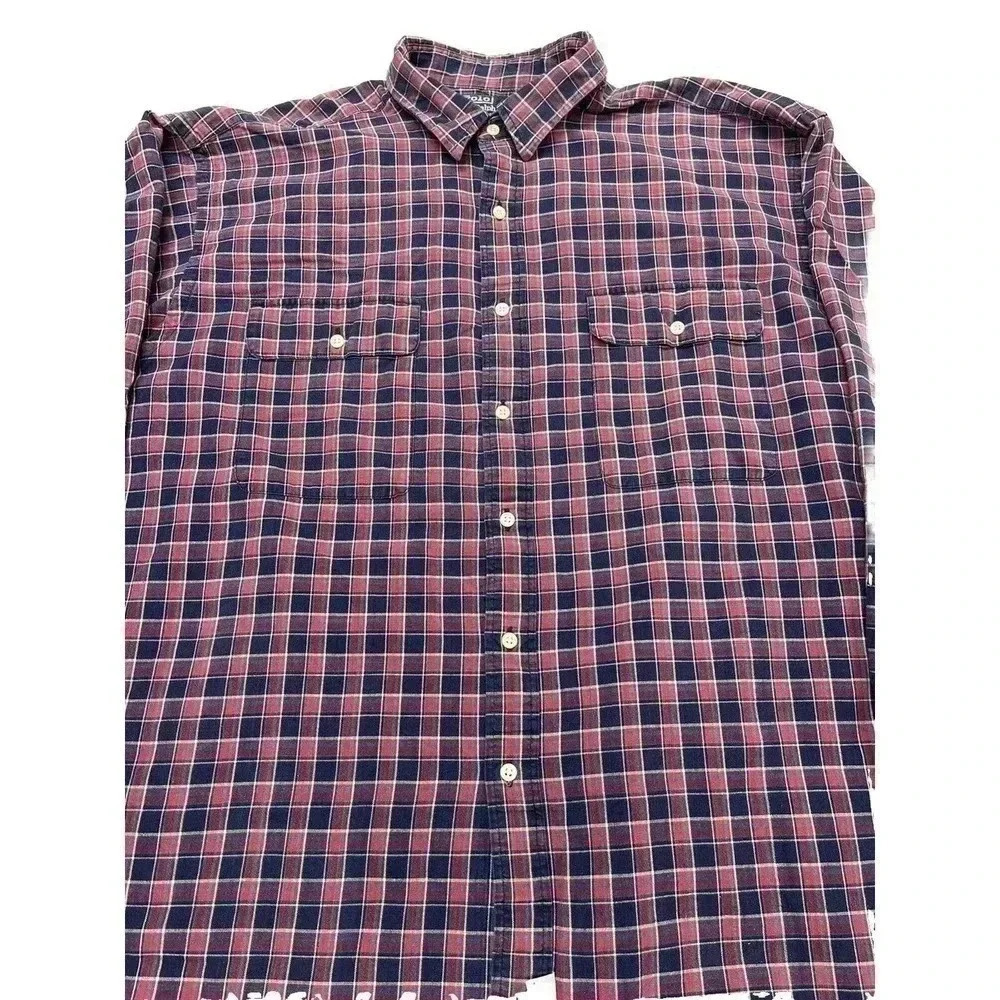 Polo Ralph Lauren Cotton Button Down Shirt Red Blue Plaid Men's Size 2XL. - Picture 2 of 14